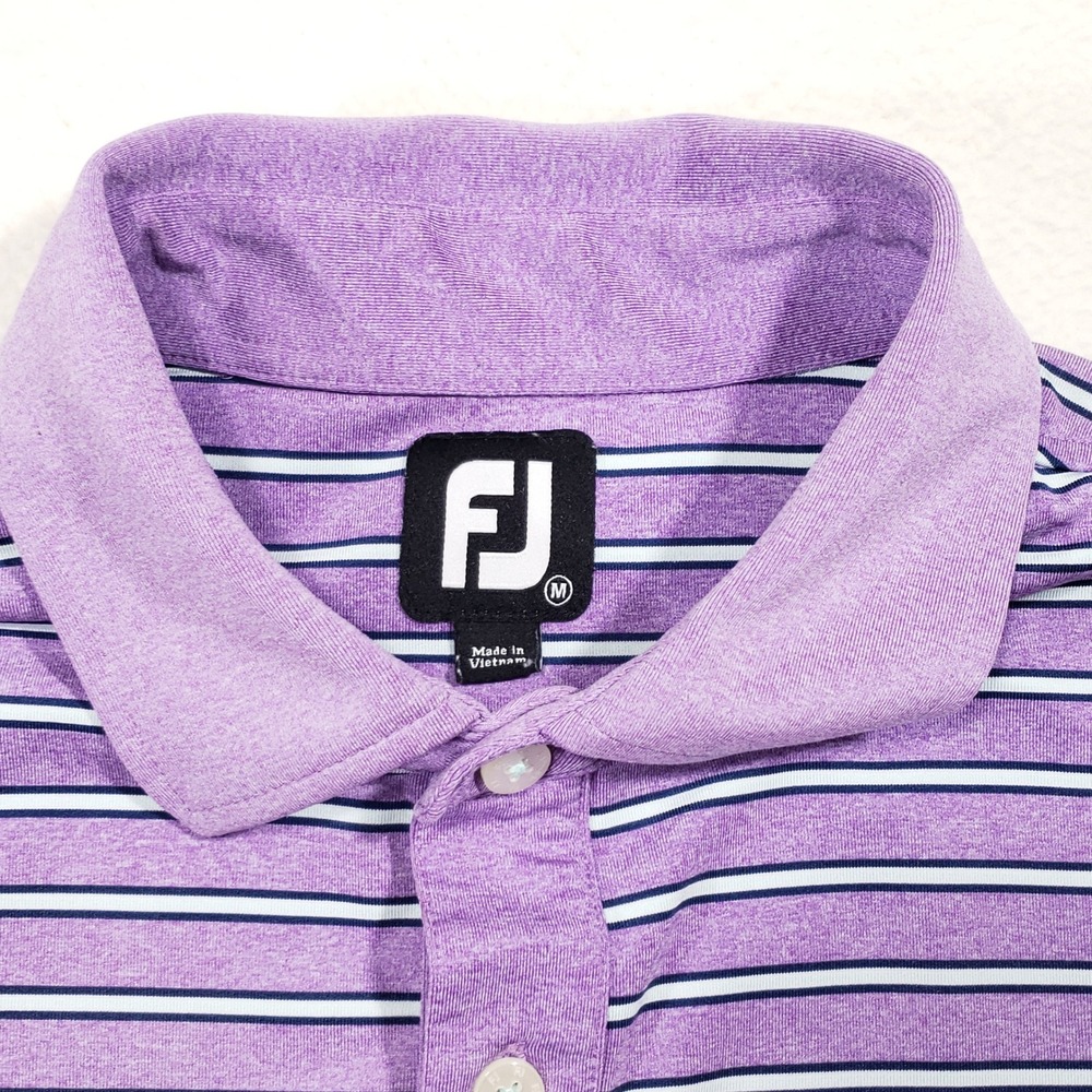 FootJoy Polo Shirt Mens Medium Purple Striped Lisle Austin‎ Country Club Golf - Picture 3 of 9